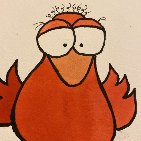 Unframed Original Art Drawing Watercolour Cute Cartoon Birds Fun & Unique - Picture 2 of 3